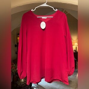 NWT Qearal Women's Red V-Neck Blouse